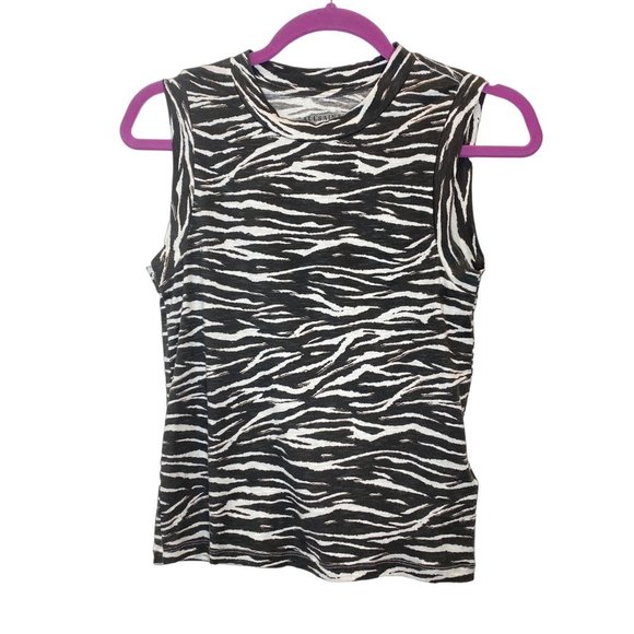 All Saints Zee Imogene Tank Top Small Zebra Print Sleeveless Cotton Top Black - Picture 2 of 9